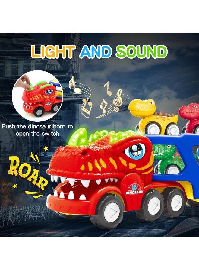 Toddler Car Toys for 1 2 3 4 Year Old Boy Kids Toys, 5-in-1 Dinosaur Transport Carrier Trucks Toys for Boys 1-3 with Sounds  Lights, Toddler Toys for Boys 1-2 2-4 Dinosaur Toys - Image 2